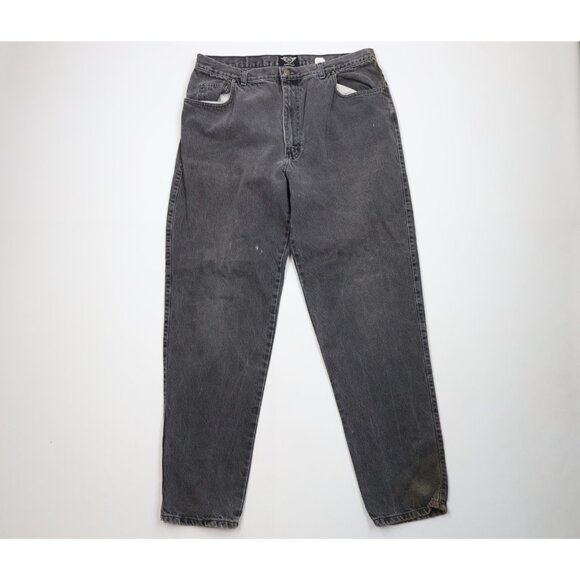Vintage 90s IOU Mens 38x34 Distressed Relaxed Fit Tapered Leg Denim Jeans Black - Picture 1 of 16
